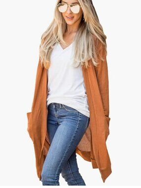 Tickled Teal Burnt Orange Long Sleeve Cardigan